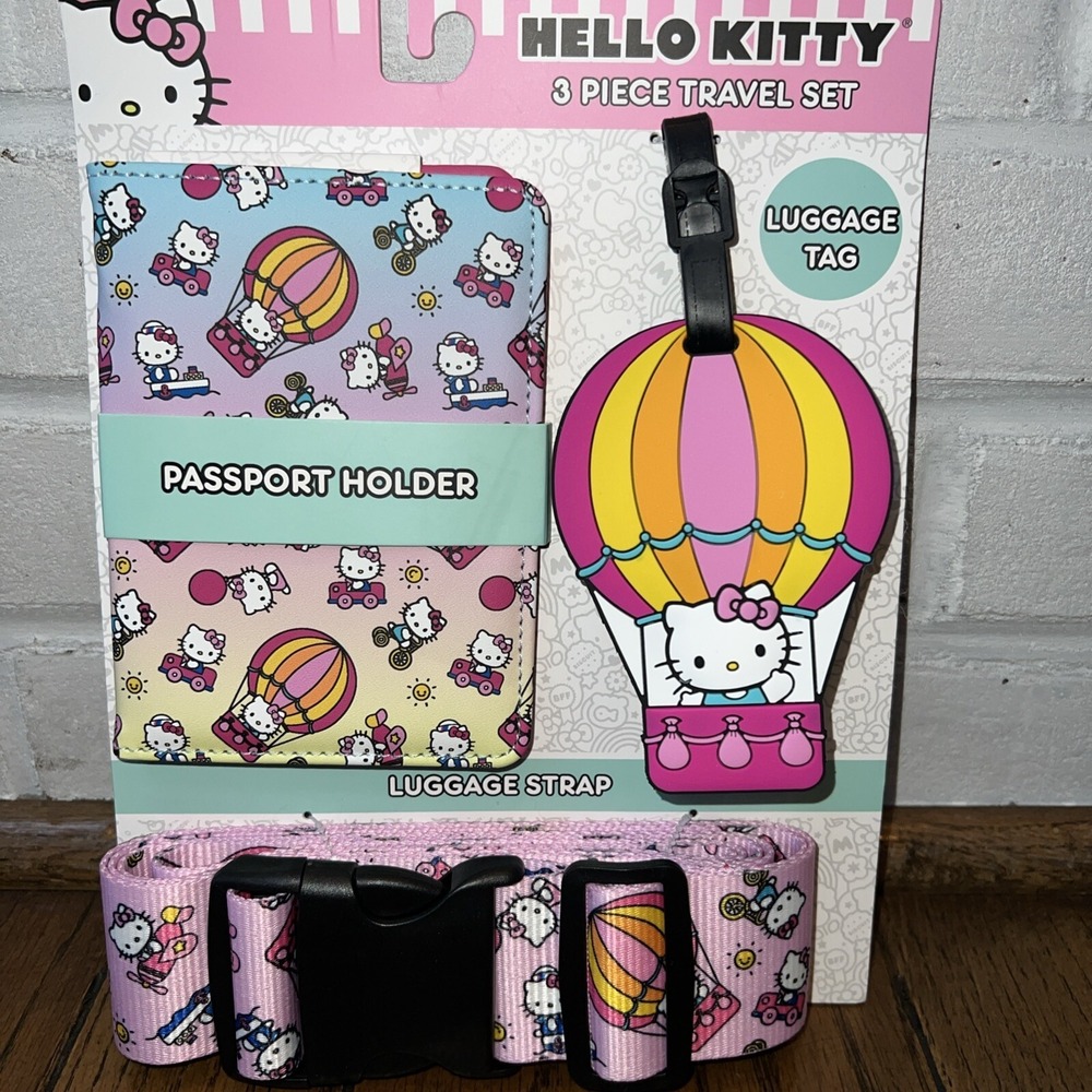 Hello Kitty 3 Piece Travel Set Passport, Luggage Tag, Luggage Strap